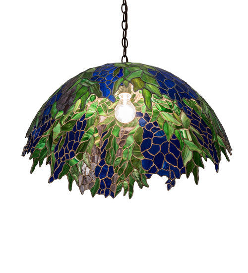 Meyda Lighting Tiffany Honey Locust 22" Mahogany Bronze Pendant Light With Multi-Colored Shade Glass
