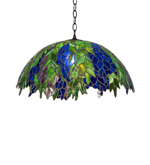Meyda Lighting Tiffany Honey Locust 22" Mahogany Bronze Pendant Light With Multi-Colored Shade Glass
