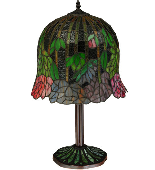Meyda Lighting Tiffany Honey Locust 23" 2-Light Mahogany Bronze Table Lamp With Multi-Colored Shade Glass