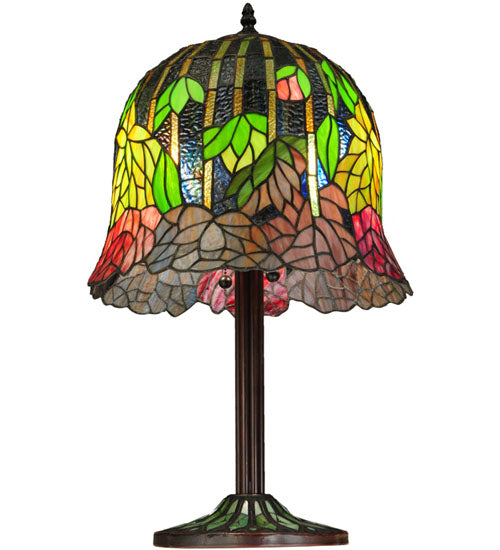 Meyda Lighting Tiffany Honey Locust 23" 2-Light Mahogany Bronze Table Lamp With Multi-Colored Shade Glass