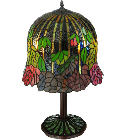 Meyda Lighting Tiffany Honey Locust 23" 2-Light Mahogany Bronze Table Lamp With Multi-Colored Shade Glass