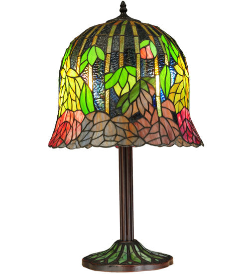 Meyda Lighting Tiffany Honey Locust 23" 2-Light Mahogany Bronze Table Lamp With Multi-Colored Shade Glass
