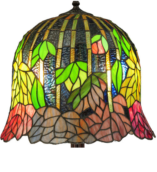 Meyda Lighting Tiffany Honey Locust 23" 2-Light Mahogany Bronze Table Lamp With Multi-Colored Shade Glass