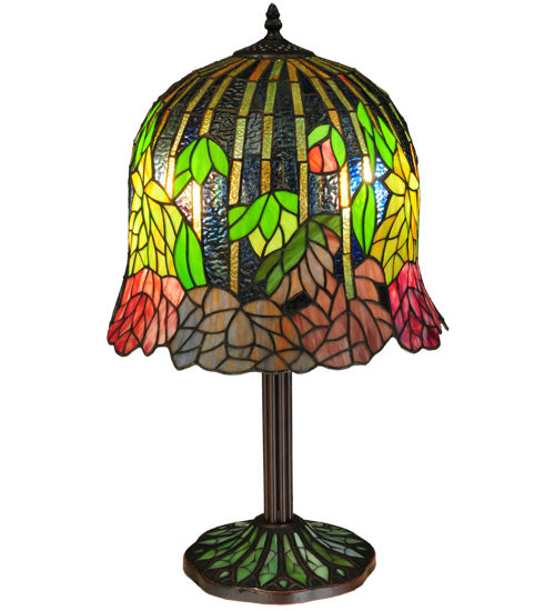 Meyda Lighting Tiffany Honey Locust 23" 2-Light Mahogany Bronze Table Lamp With Multi-Colored Shade Glass