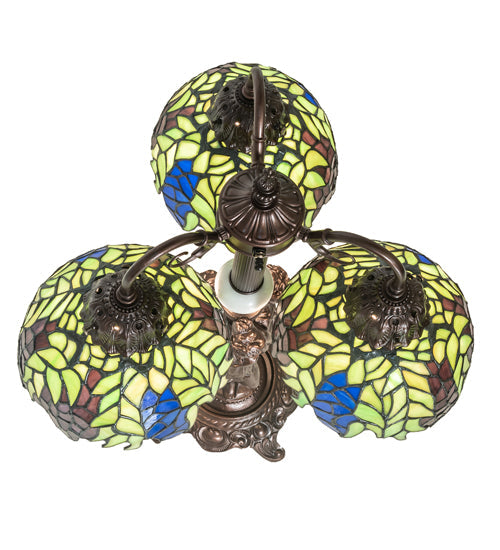 Meyda Lighting Tiffany Honey Locust 23" 3-Light Mahogany Bronze Table Lamp With Multi-Colored Shade Glass