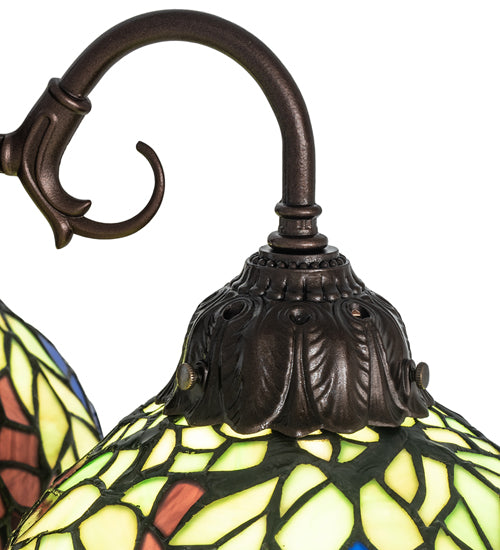 Meyda Lighting Tiffany Honey Locust 23" 3-Light Mahogany Bronze Table Lamp With Multi-Colored Shade Glass