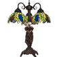 Meyda Lighting Tiffany Honey Locust 23" 3-Light Mahogany Bronze Table Lamp With Multi-Colored Shade Glass