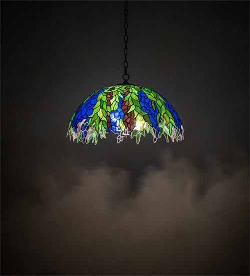 Meyda Lighting Tiffany Honey Locust 241858 22" Mahogany Bronze Pendant Light With Multi-Colored Shade Glass