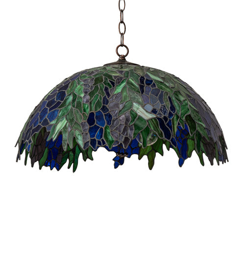 Meyda Lighting Tiffany Honey Locust 241858 22" Mahogany Bronze Pendant Light With Multi-Colored Shade Glass