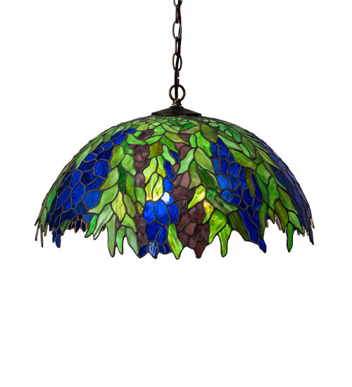 Meyda Lighting Tiffany Honey Locust 241858 22" Mahogany Bronze Pendant Light With Multi-Colored Shade Glass