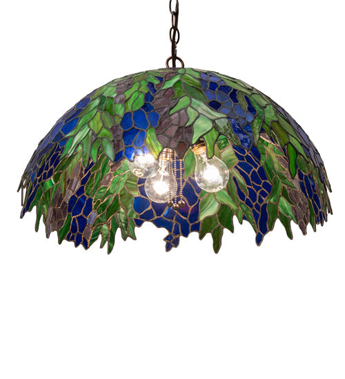 Meyda Lighting Tiffany Honey Locust 241858 22" Mahogany Bronze Pendant Light With Multi-Colored Shade Glass