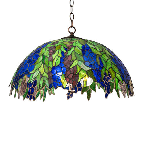 Meyda Lighting Tiffany Honey Locust 241858 22" Mahogany Bronze Pendant Light With Multi-Colored Shade Glass