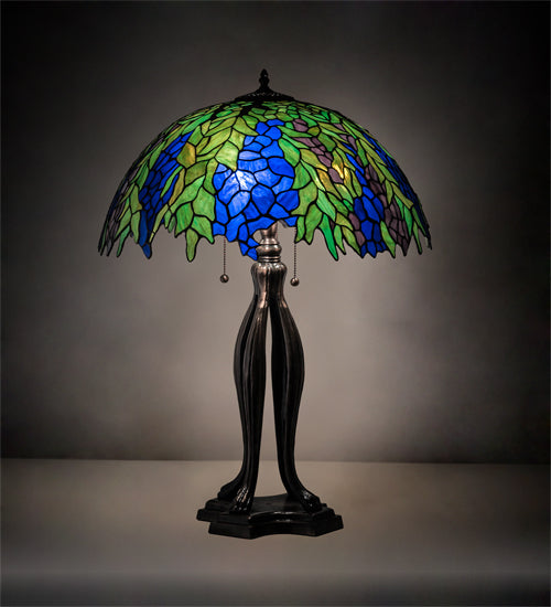 Meyda Lighting Tiffany Honey Locust 30" 3-Light Mahogany Bronze Table Lamp With Multi-Colored Shade Glass