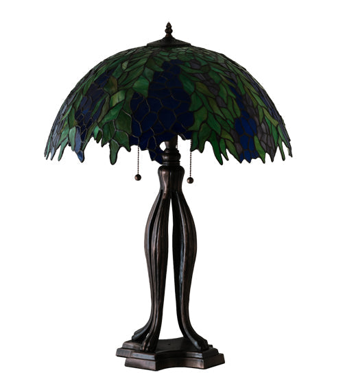Meyda Lighting Tiffany Honey Locust 30" 3-Light Mahogany Bronze Table Lamp With Multi-Colored Shade Glass