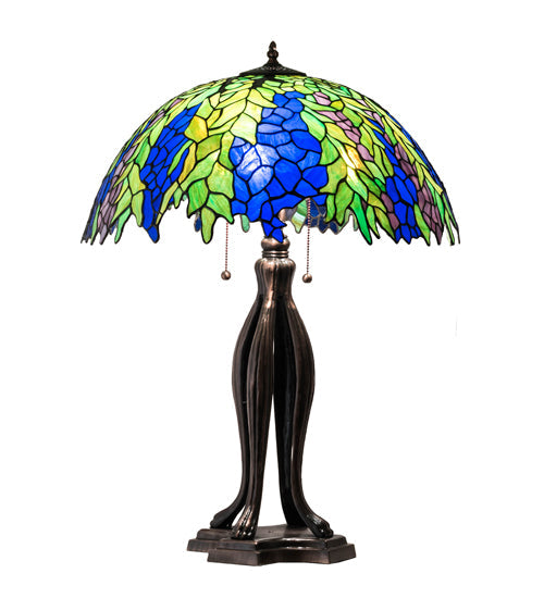 Meyda Lighting Tiffany Honey Locust 30" 3-Light Mahogany Bronze Table Lamp With Multi-Colored Shade Glass