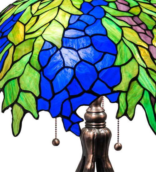 Meyda Lighting Tiffany Honey Locust 30" 3-Light Mahogany Bronze Table Lamp With Multi-Colored Shade Glass