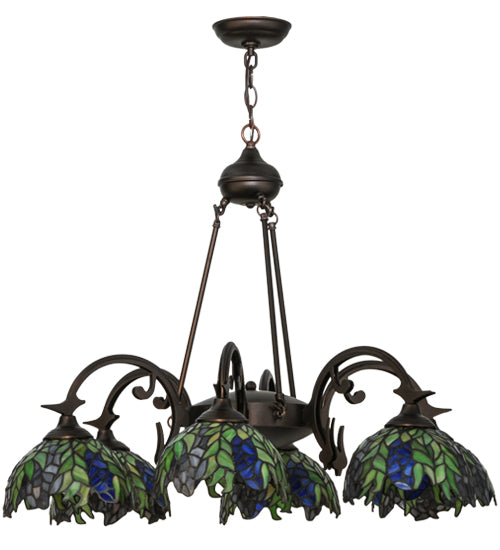 Meyda Lighting Tiffany Honey Locust 32" 6-Light Mahogany Bronze Chandelier With Multi-Colored Shade Glass
