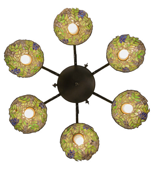 Meyda Lighting Tiffany Honey Locust 32" 6-Light Mahogany Bronze Chandelier With Multi-Colored Shade Glass