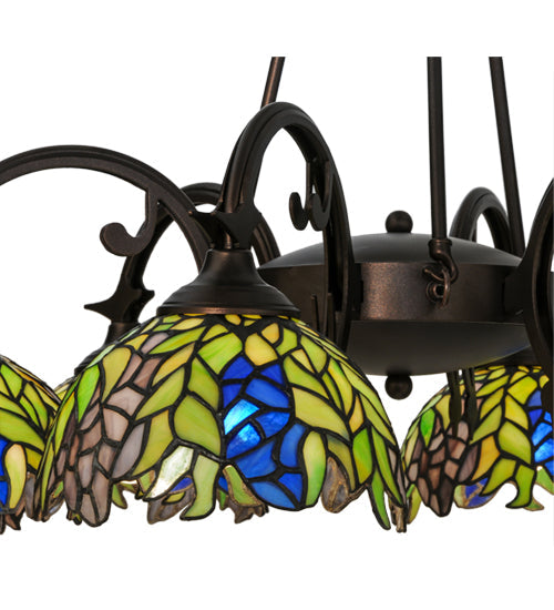 Meyda Lighting Tiffany Honey Locust 32" 6-Light Mahogany Bronze Chandelier With Multi-Colored Shade Glass
