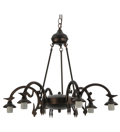 Meyda Lighting Tiffany Honey Locust 32" 6-Light Mahogany Bronze Chandelier With Multi-Colored Shade Glass