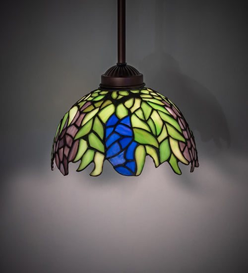 Meyda Lighting Tiffany Honey Locust 48922 8" Mahogany Bronze Mini Pendant Light With Multi-Colored Stained Shade Glass