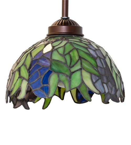 Meyda Lighting Tiffany Honey Locust 48922 8" Mahogany Bronze Mini Pendant Light With Multi-Colored Stained Shade Glass
