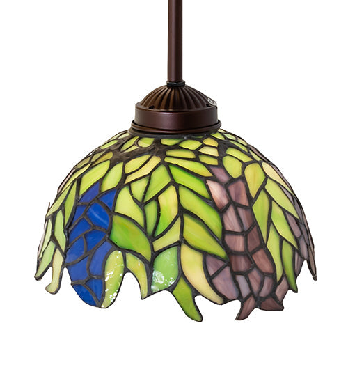 Meyda Lighting Tiffany Honey Locust 48922 8" Mahogany Bronze Mini Pendant Light With Multi-Colored Stained Shade Glass