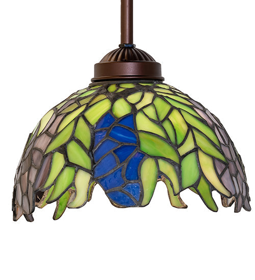 Meyda Lighting Tiffany Honey Locust 48922 8" Mahogany Bronze Mini Pendant Light With Multi-Colored Stained Shade Glass