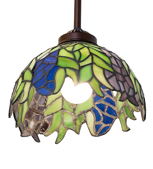 Meyda Lighting Tiffany Honey Locust 48922 8" Mahogany Bronze Mini Pendant Light With Multi-Colored Stained Shade Glass