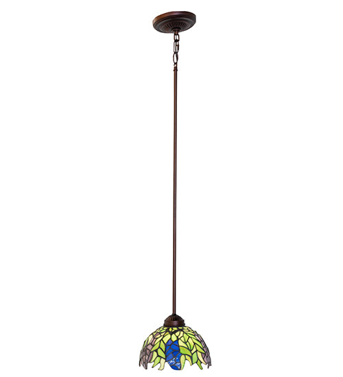 Meyda Lighting Tiffany Honey Locust 48922 8" Mahogany Bronze Mini Pendant Light With Multi-Colored Stained Shade Glass