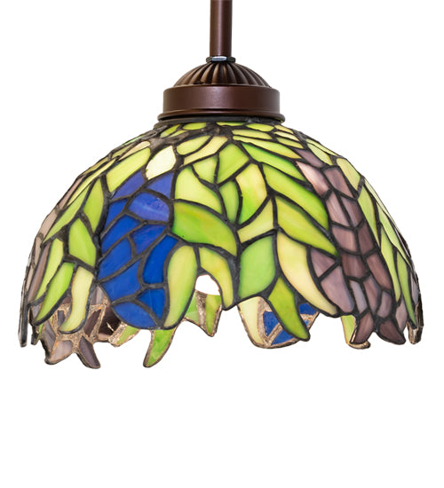 Meyda Lighting Tiffany Honey Locust 48922 8" Mahogany Bronze Mini Pendant Light With Multi-Colored Stained Shade Glass