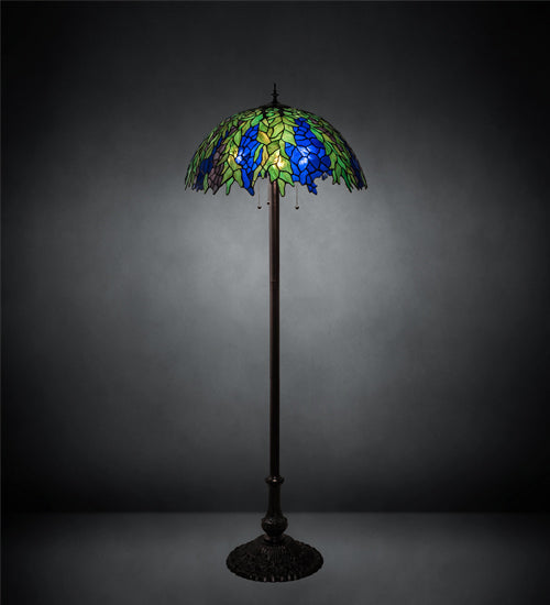 Meyda Lighting Tiffany Honey Locust 62" Mahogany Bronze Floor Lamp With Green & Blue Shade Glass