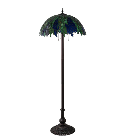 Meyda Lighting Tiffany Honey Locust 62" Mahogany Bronze Floor Lamp With Green & Blue Shade Glass