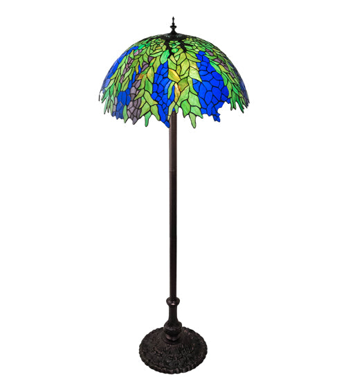 Meyda Lighting Tiffany Honey Locust 62" Mahogany Bronze Floor Lamp With Green & Blue Shade Glass