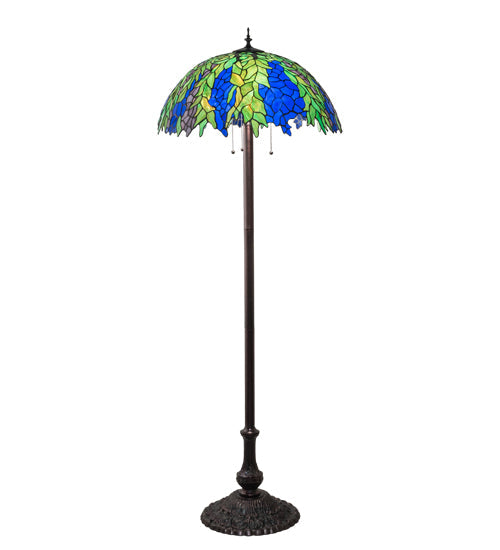 Meyda Lighting Tiffany Honey Locust 62" Mahogany Bronze Floor Lamp With Green & Blue Shade Glass