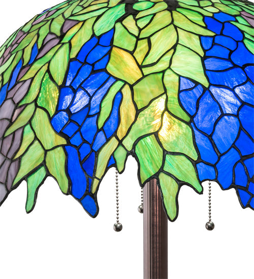 Meyda Lighting Tiffany Honey Locust 62" Mahogany Bronze Floor Lamp With Green & Blue Shade Glass