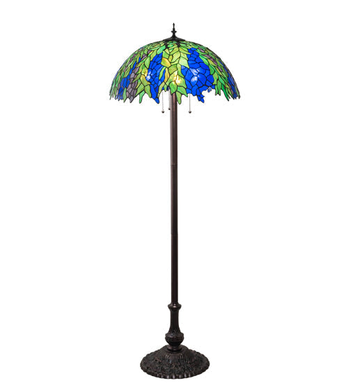 Meyda Lighting Tiffany Honey Locust 62" Mahogany Bronze Floor Lamp With Green & Blue Shade Glass