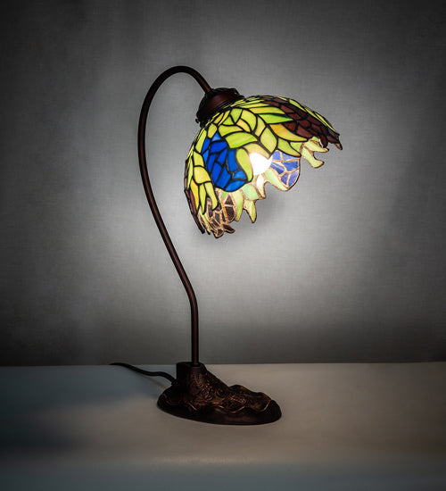 Meyda Lighting Tiffany Honey Locust 8" Mahogany Bronze Desk Table Lamp With Multi-Colored Stained Shade Glass
