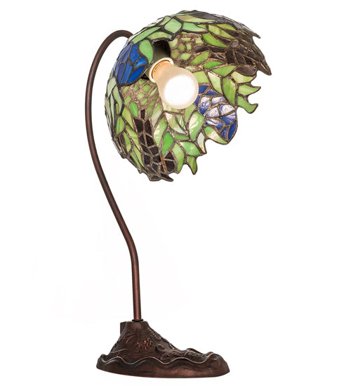 Meyda Lighting Tiffany Honey Locust 8" Mahogany Bronze Desk Table Lamp With Multi-Colored Stained Shade Glass