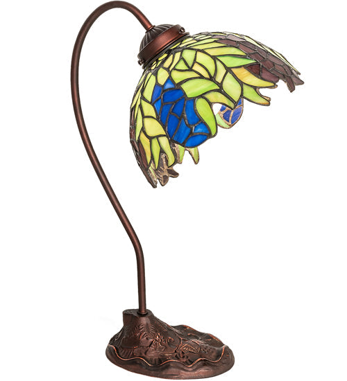 Meyda Lighting Tiffany Honey Locust 8" Mahogany Bronze Desk Table Lamp With Multi-Colored Stained Shade Glass