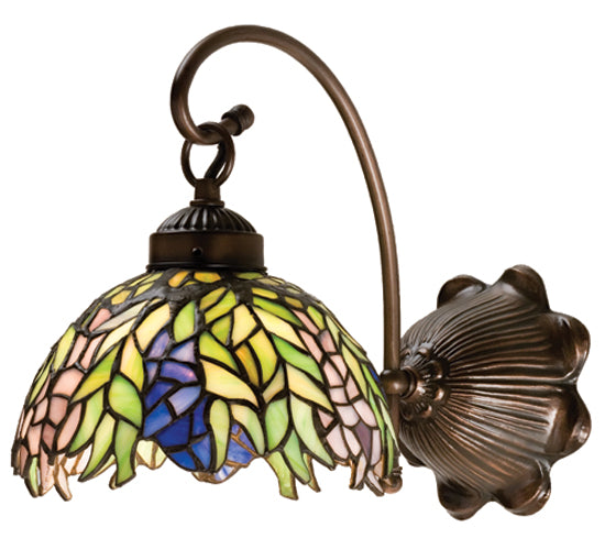 Meyda Lighting Tiffany Honey Locust 8" Mahogany Bronze Wall Sconce With Multi-Colored Shade Glass