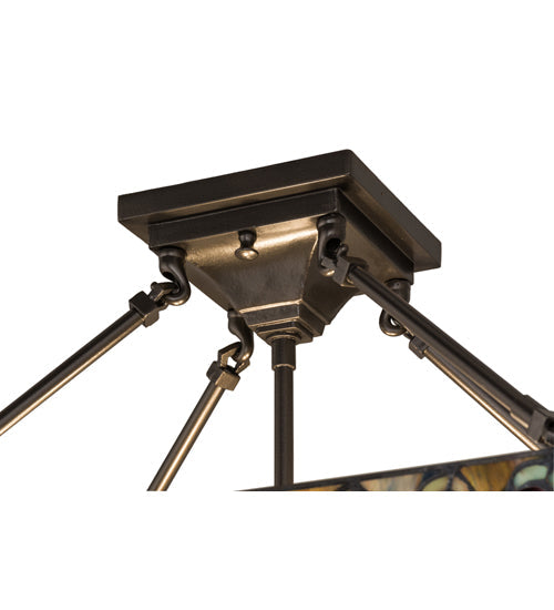 Meyda Lighting Tiffany Jeweled Peacock 10" 2-Light Oil Rubbed Bronze Semi-flush Mount Light With Multi-Colored Shade Glass