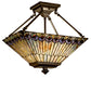 Meyda Lighting Tiffany Jeweled Peacock 10" 2-Light Oil Rubbed Bronze Semi-flush Mount Light With Multi-Colored Shade Glass