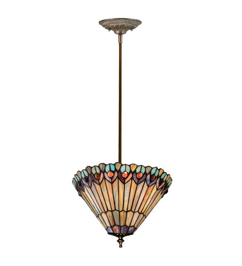 Meyda Lighting Tiffany Jeweled Peacock 12" Antique Semi-flush Mount Light With Multi-Colored Shade Glass