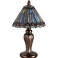 Meyda Lighting Tiffany Jeweled Peacock 12" Mahogany Bronze Mini Table Lamp With Multi-Colored Shade Glass