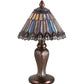 Meyda Lighting Tiffany Jeweled Peacock 12" Mahogany Bronze Mini Table Lamp With Multi-Colored Shade Glass