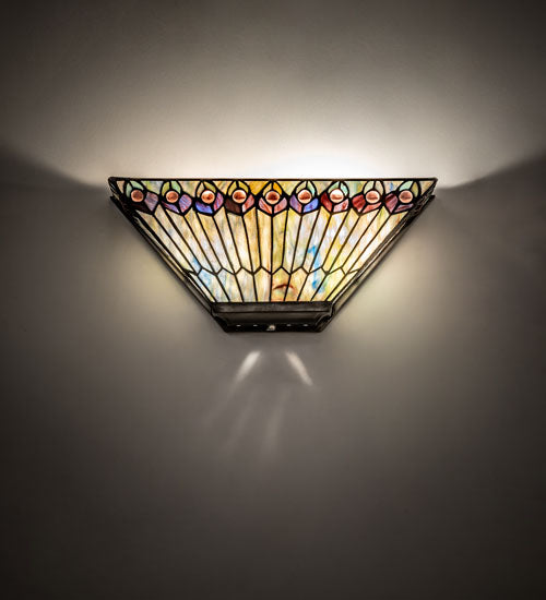 Meyda Lighting Tiffany Jeweled Peacock 16" 2-Light Mahogany Bronze Wall Sconce With Multi-Colored Shade Glass