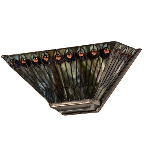 Meyda Lighting Tiffany Jeweled Peacock 16" 2-Light Mahogany Bronze Wall Sconce With Multi-Colored Shade Glass