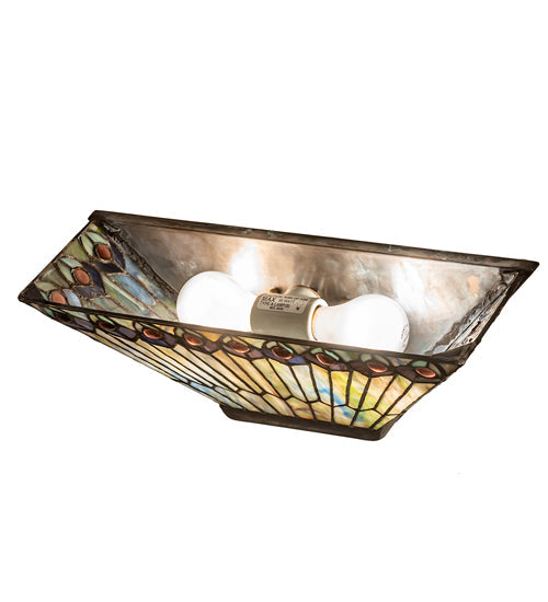 Meyda Lighting Tiffany Jeweled Peacock 16" 2-Light Mahogany Bronze Wall Sconce With Multi-Colored Shade Glass