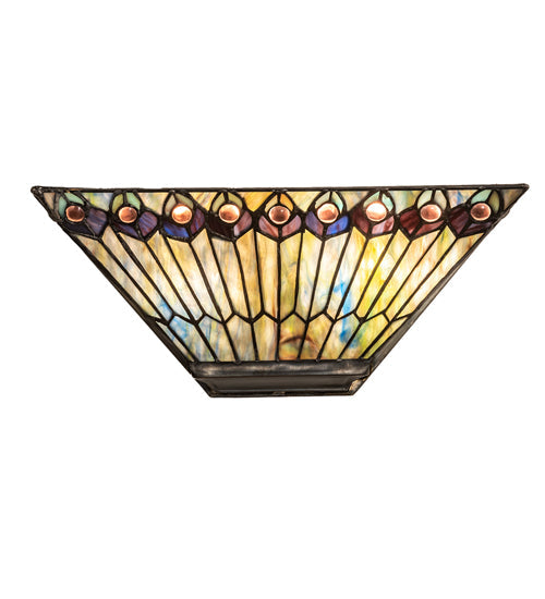 Meyda Lighting Tiffany Jeweled Peacock 16" 2-Light Mahogany Bronze Wall Sconce With Multi-Colored Shade Glass